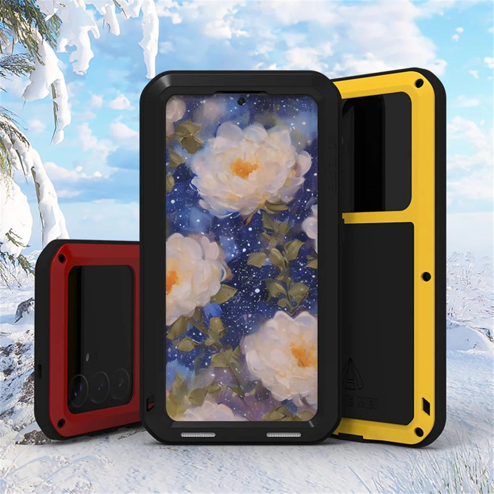 LOVE MEI For Samsung Galaxy S25+ Case with Tempered Glass Film Metal + Silicone Phone Cover - Black - 5