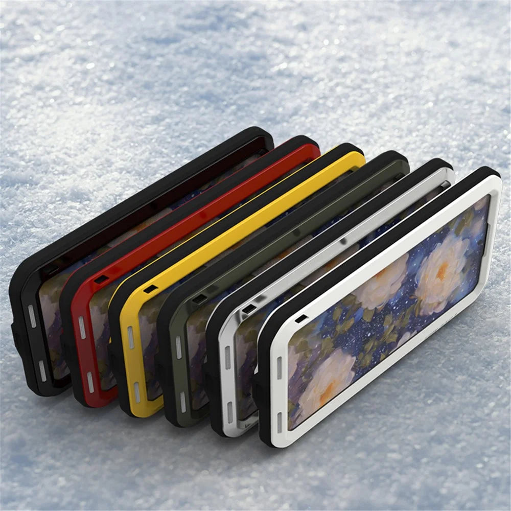 LOVE MEI For Samsung Galaxy S25+ Case with Tempered Glass Film Metal + Silicone Phone Cover - Black - 6