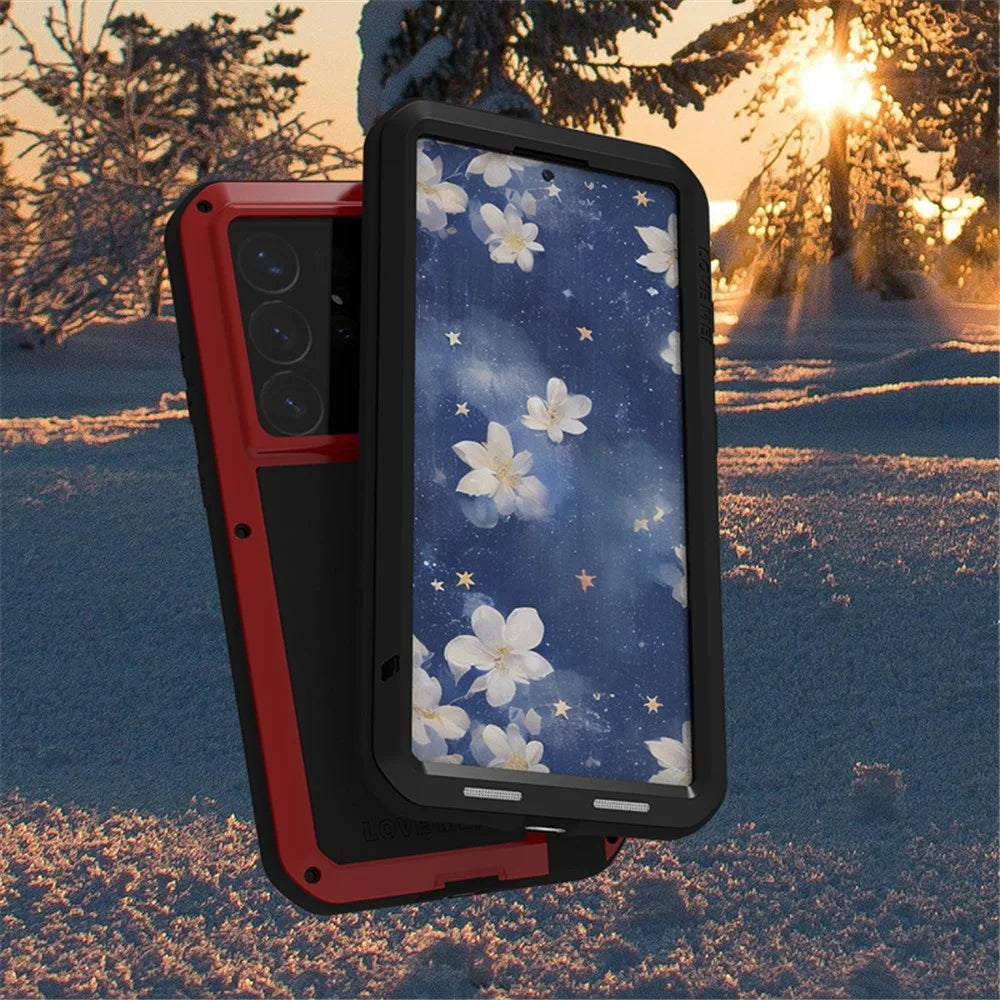LOVE MEI For Samsung Galaxy S25 Ultra Case with Tempered Glass Film Metal + Silicone Phone Cover - Black - 2