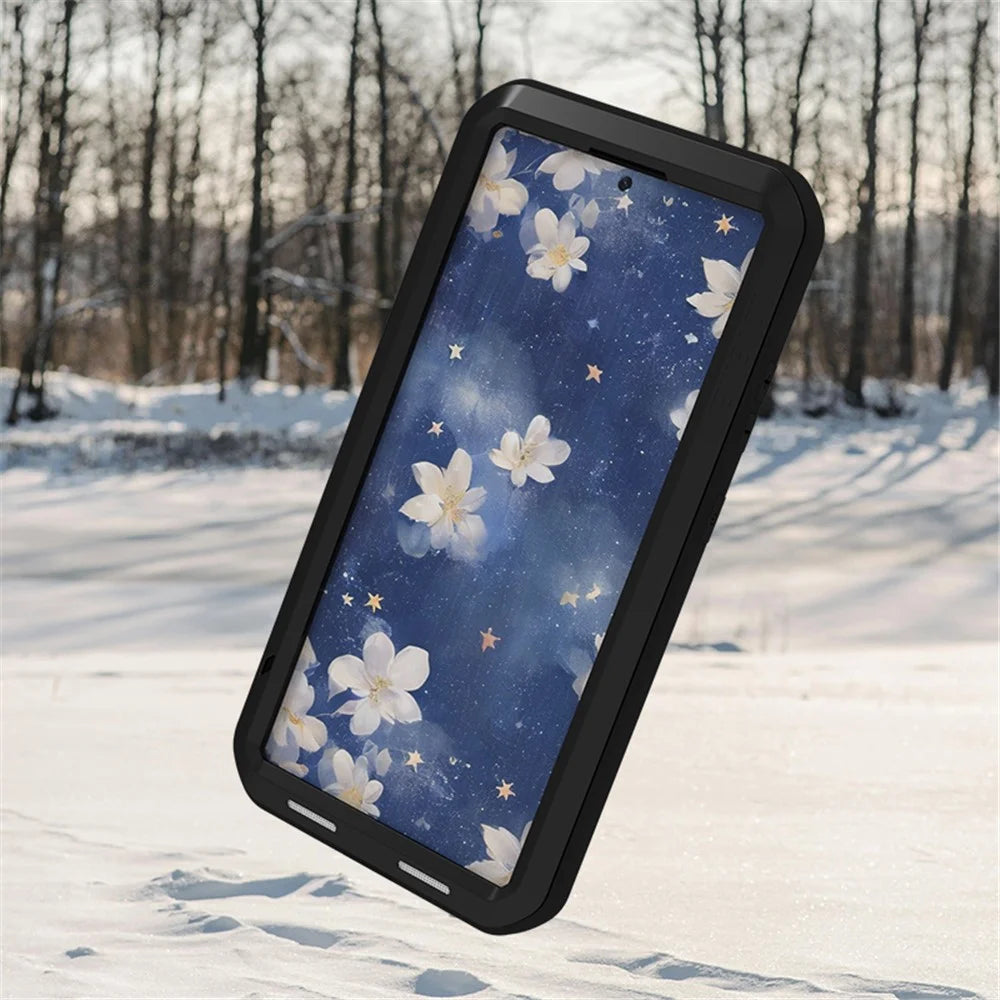 LOVE MEI For Samsung Galaxy S25 Ultra Case with Tempered Glass Film Metal + Silicone Phone Cover - Black - 3