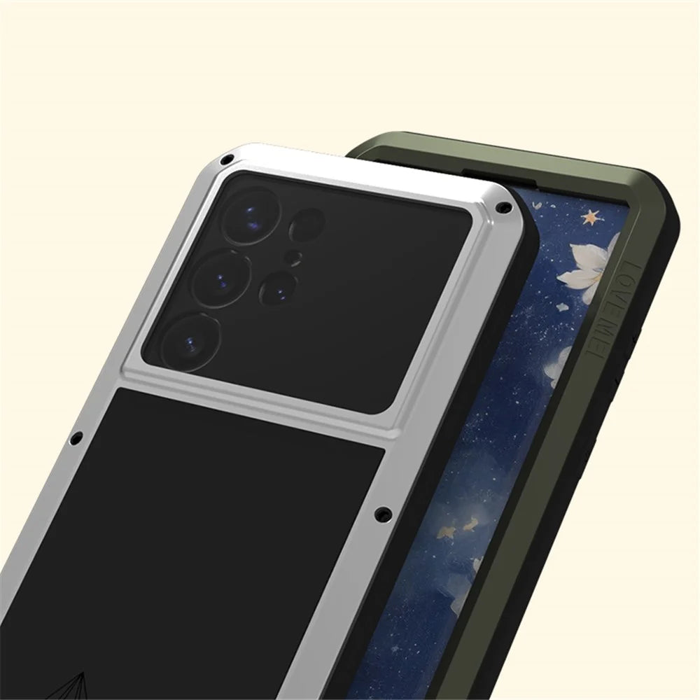 LOVE MEI For Samsung Galaxy S25 Ultra Case with Tempered Glass Film Metal + Silicone Phone Cover - Black - 4