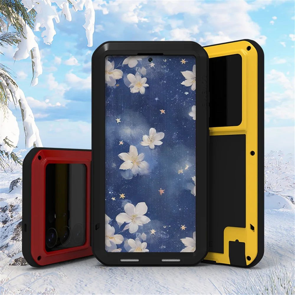 LOVE MEI For Samsung Galaxy S25 Ultra Case with Tempered Glass Film Metal + Silicone Phone Cover - Black - 5