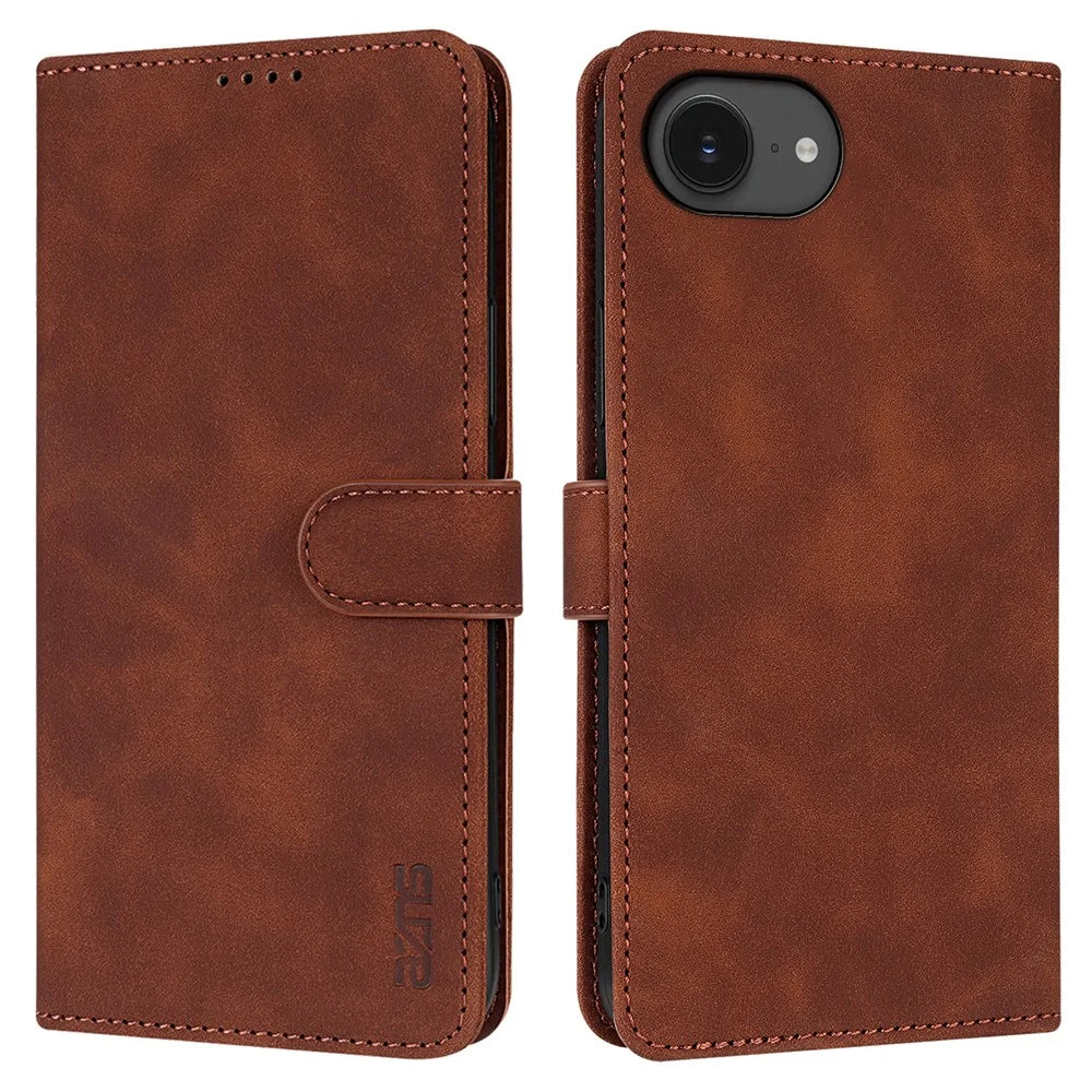 AZNS For iPhone 17e / 16e Case PU Leather Wallet Phone Cover - Brown - 1