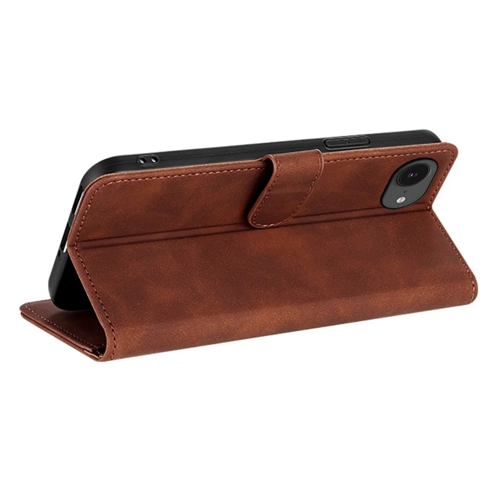 AZNS For iPhone 17e / 16e Case PU Leather Wallet Phone Cover - Brown - 3