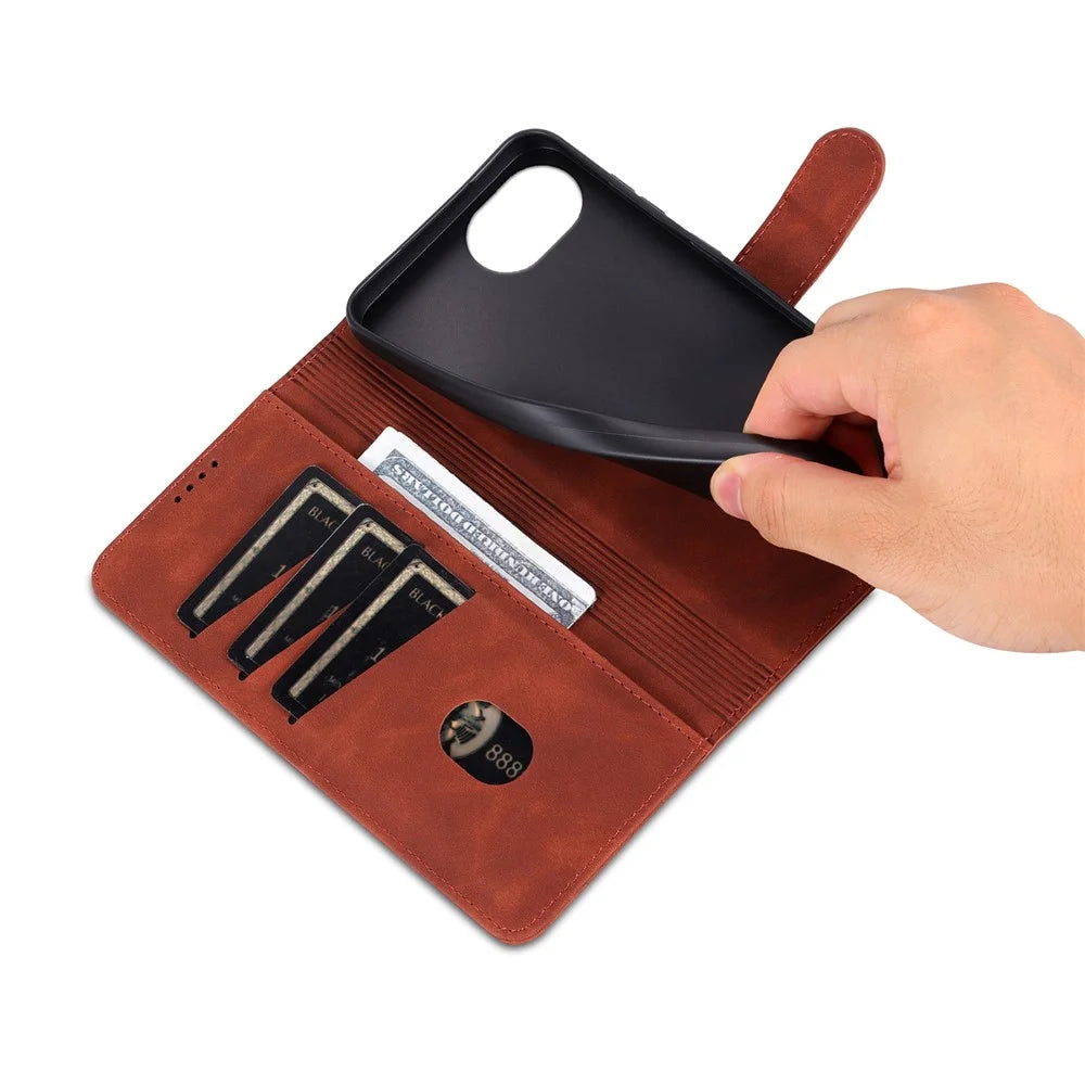 AZNS For iPhone 17e / 16e Case PU Leather Wallet Phone Cover - Brown - 4