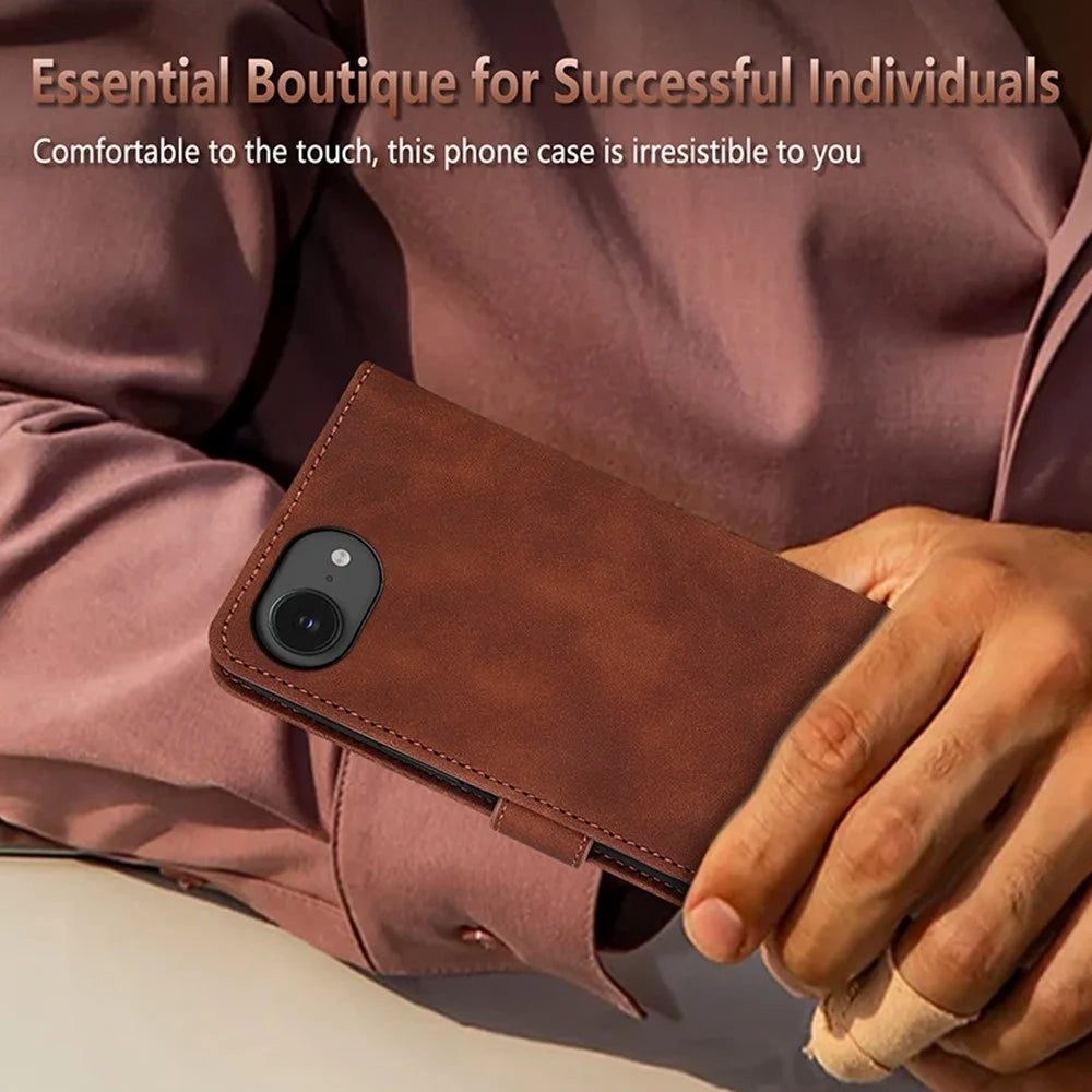 AZNS For iPhone 17e / 16e Case PU Leather Wallet Phone Cover - Brown - 6