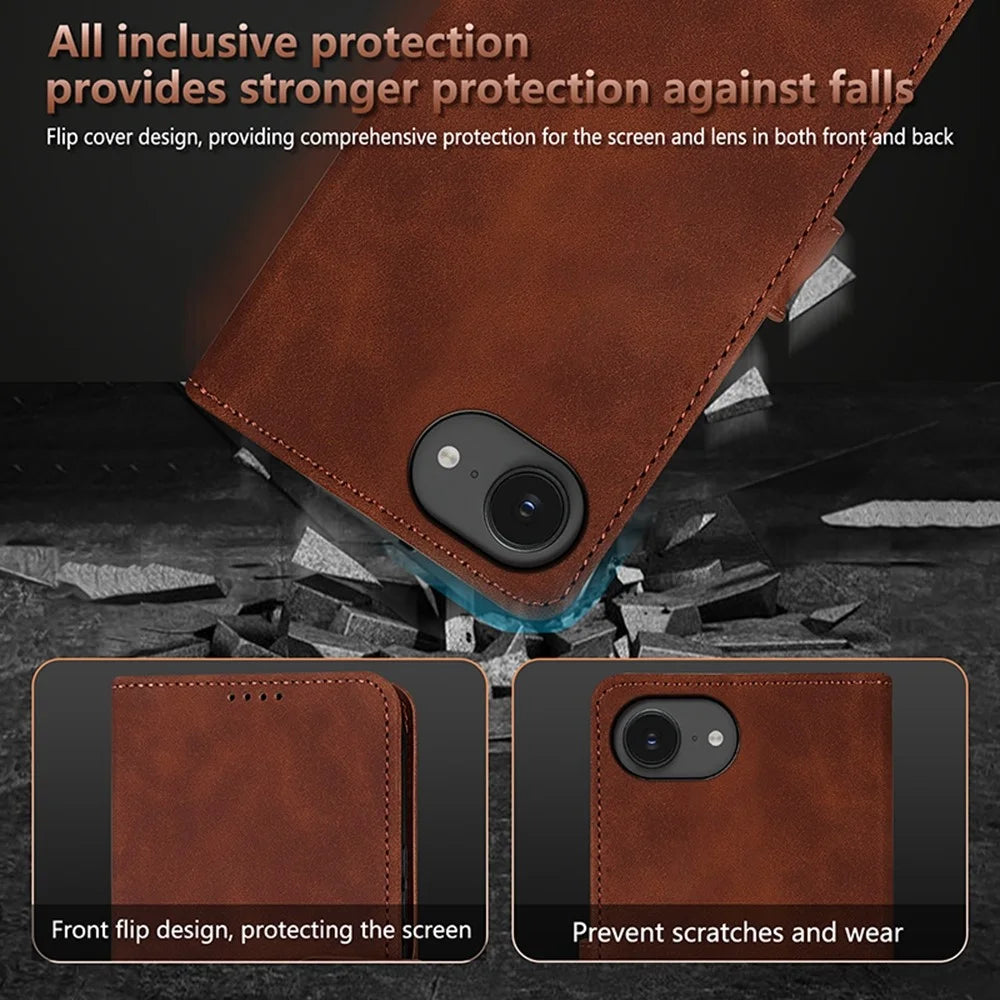 AZNS For iPhone 17e / 16e Case PU Leather Wallet Phone Cover - Brown - 7