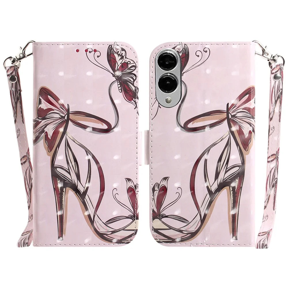 For Samsung Galaxy S25 Edge Case Pattern Printing Leather Wallet Phone Cover with Wrist Strap - Butterfly High Heels - 1