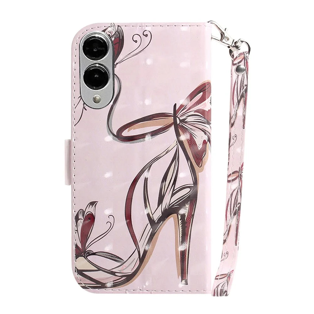 For Samsung Galaxy S25 Edge Case Pattern Printing Leather Wallet Phone Cover with Wrist Strap - Butterfly High Heels - 7