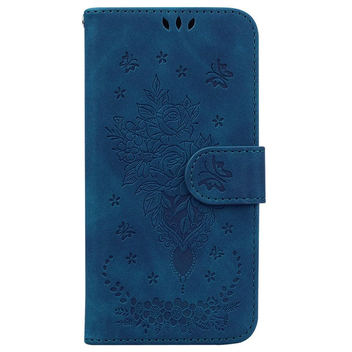For Samsung Galaxy S25 Edge Case PU Leather Wallet Phone Cover Butterfly Flower Imprint - Blue - 6