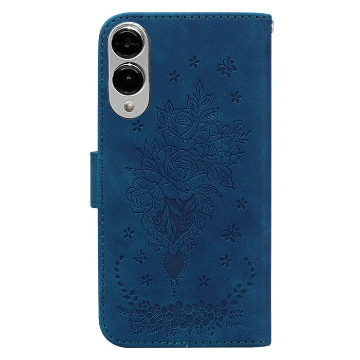 For Samsung Galaxy S25 Edge Case PU Leather Wallet Phone Cover Butterfly Flower Imprint - Blue - 7