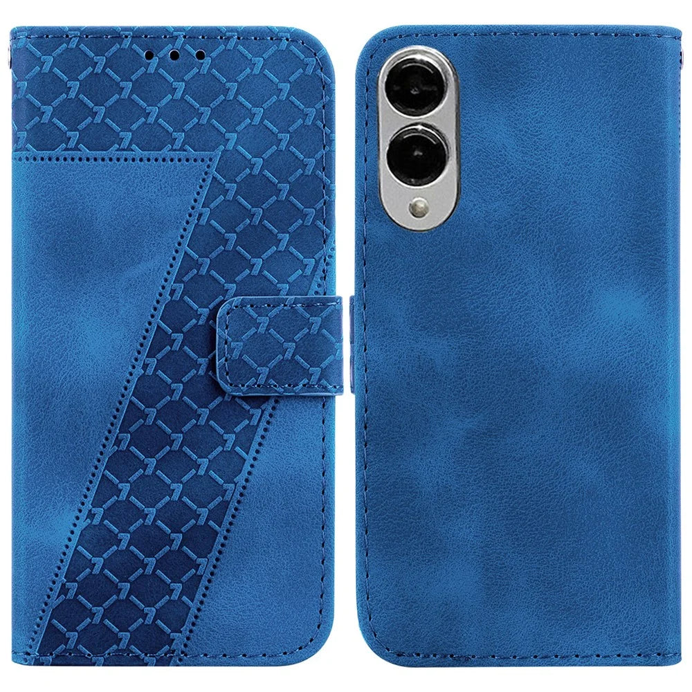 For Samsung Galaxy S25 Edge Stand Case 7-Shaped Pattern Imprint Leather Phone Cover - Dark Blue - 1