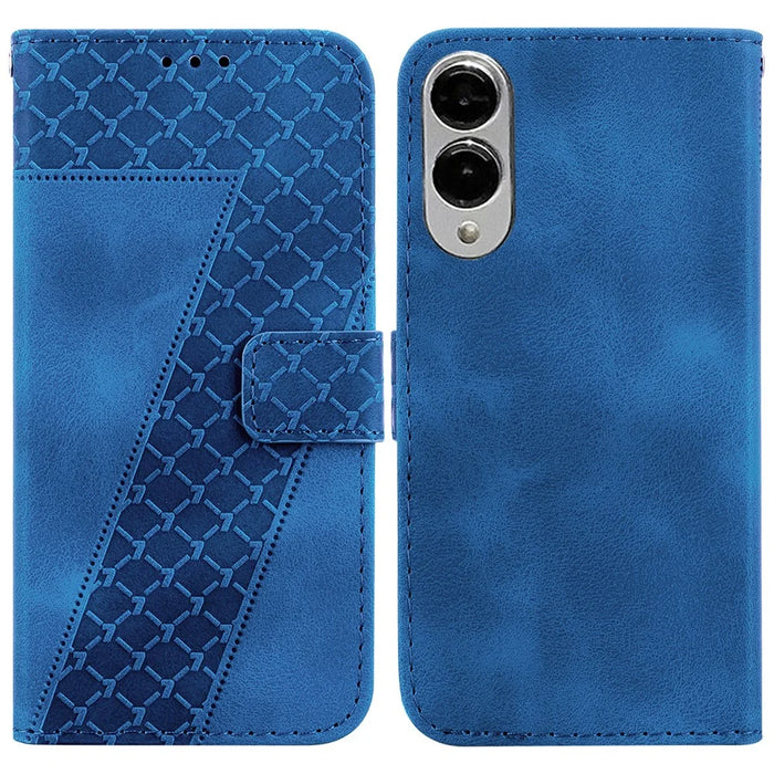 For Samsung Galaxy S25 Edge Stand Case 7-Shaped Pattern Imprint Leather Phone Cover - Dark Blue - 1