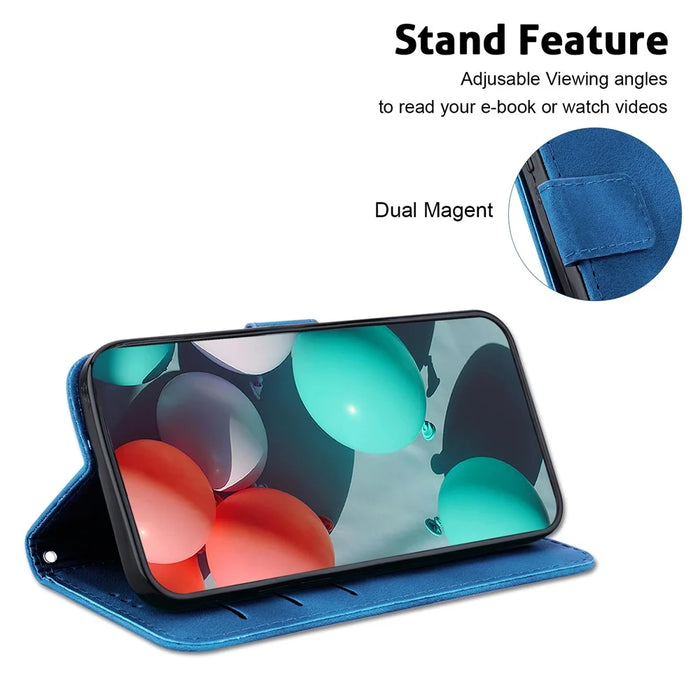 For Samsung Galaxy S25 Edge Stand Case 7-Shaped Pattern Imprint Leather Phone Cover - Dark Blue - 2