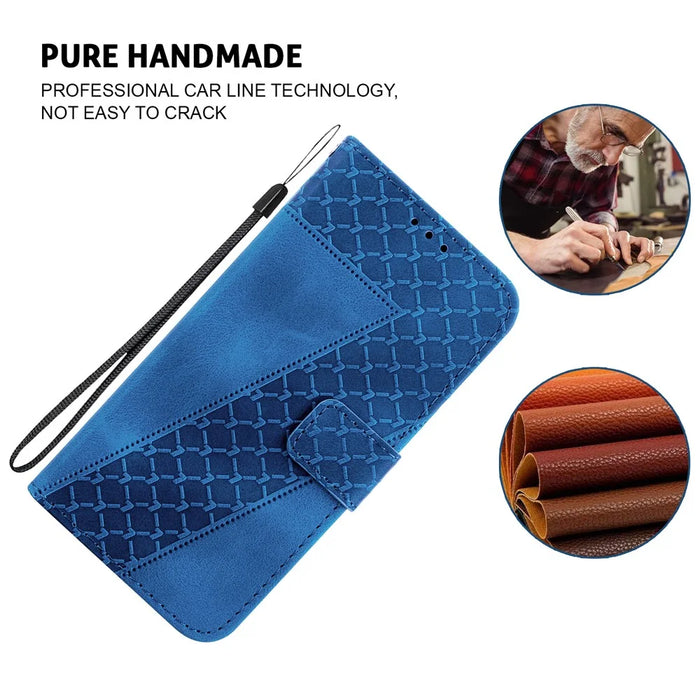 For Samsung Galaxy S25 Edge Stand Case 7-Shaped Pattern Imprint Leather Phone Cover - Dark Blue - 4