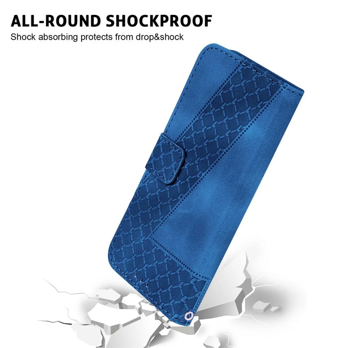For Samsung Galaxy S25 Edge Stand Case 7-Shaped Pattern Imprint Leather Phone Cover - Dark Blue - 6
