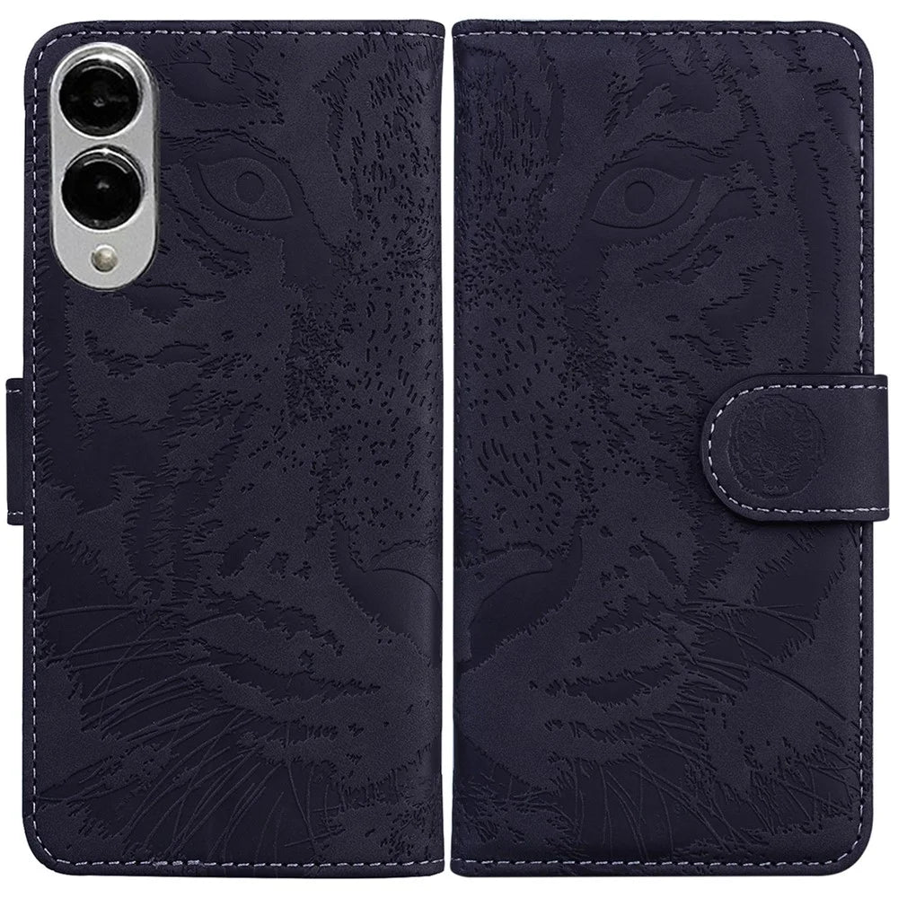 For Samsung Galaxy S25 Edge Case Tiger Imprint Leather Wallet Phone Cover - Black - 1