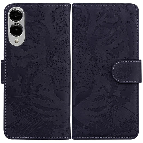 For Samsung Galaxy S25 Edge Case Tiger Imprint Leather Wallet Phone Cover - Black - 1