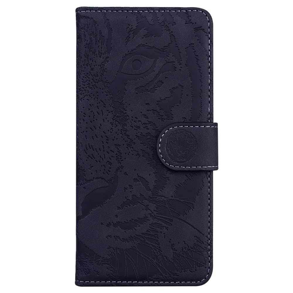 For Samsung Galaxy S25 Edge Case Tiger Imprint Leather Wallet Phone Cover - Black - 6