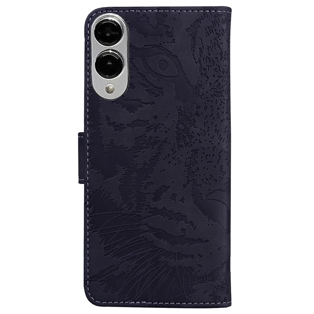 For Samsung Galaxy S25 Edge Case Tiger Imprint Leather Wallet Phone Cover - Black - 7