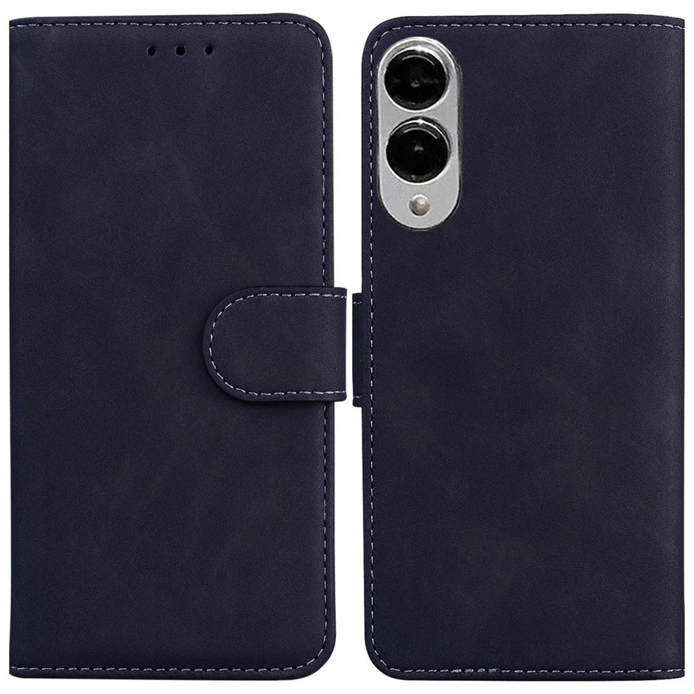 For Samsung Galaxy S25 Edge Case Solid Color Leather Wallet Phone Cover - Black - 1