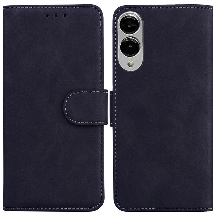 For Samsung Galaxy S25 Edge Case Solid Color Leather Wallet Phone Cover - Black - 1