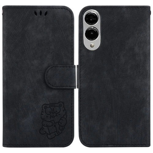 For Samsung Galaxy S25 Edge Wallet Case Tiger Imprint Leather Shockproof Phone Cover - Black - 1