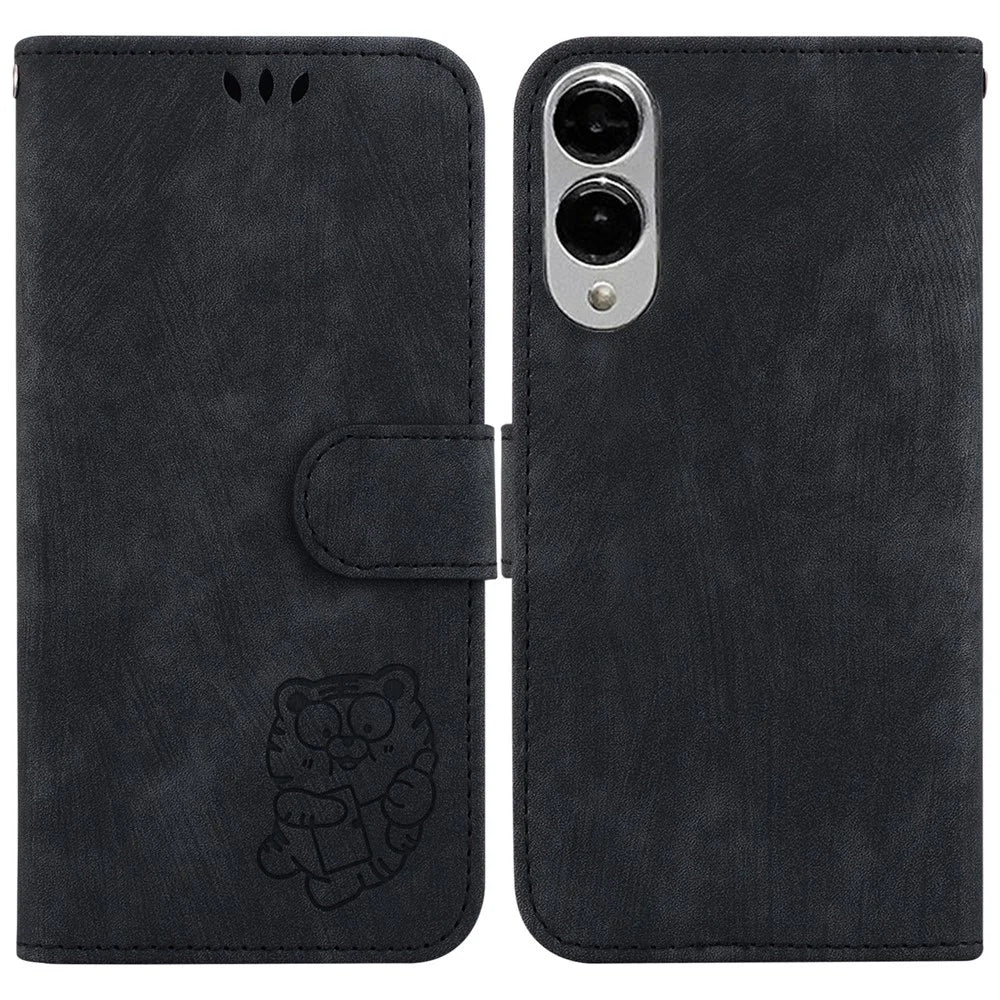 For Samsung Galaxy S25 Edge Wallet Case Tiger Imprint Leather Shockproof Phone Cover - Black - 1