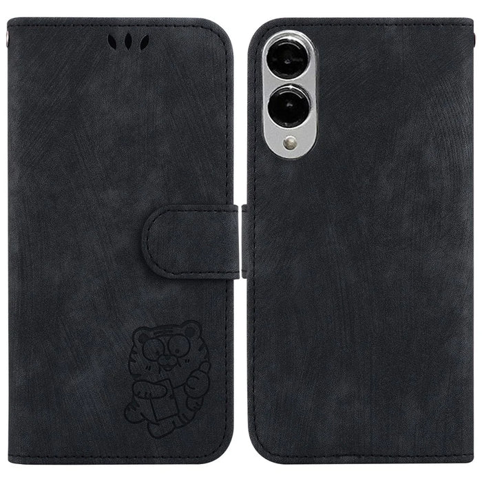 For Samsung Galaxy S25 Edge Wallet Case Tiger Imprint Leather Shockproof Phone Cover - Black - 1