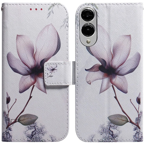For Samsung Galaxy S25 Edge Wallet Case Pattern Print Leather Phone Cover - Pink Flower - 1