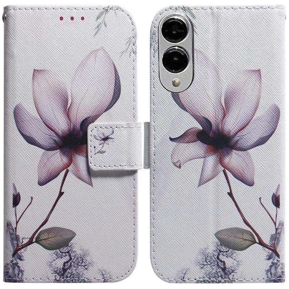 For Samsung Galaxy S25 Edge Wallet Case Pattern Print Leather Phone Cover - Pink Flower - 1