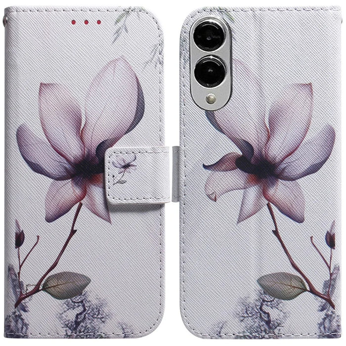 For Samsung Galaxy S25 Edge Wallet Case Pattern Print Leather Phone Cover - Pink Flower - 1