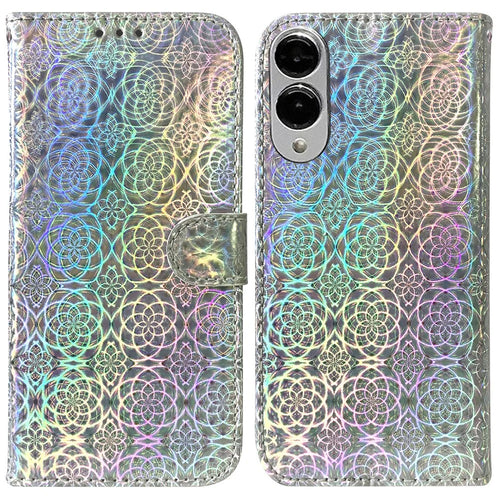 For Samsung Galaxy S25 Edge Stand Case Dazzling Flower Leather Phone Cover - Grey - 1