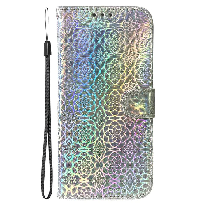 For Samsung Galaxy S25 Edge Stand Case Dazzling Flower Leather Phone Cover - Grey - 6