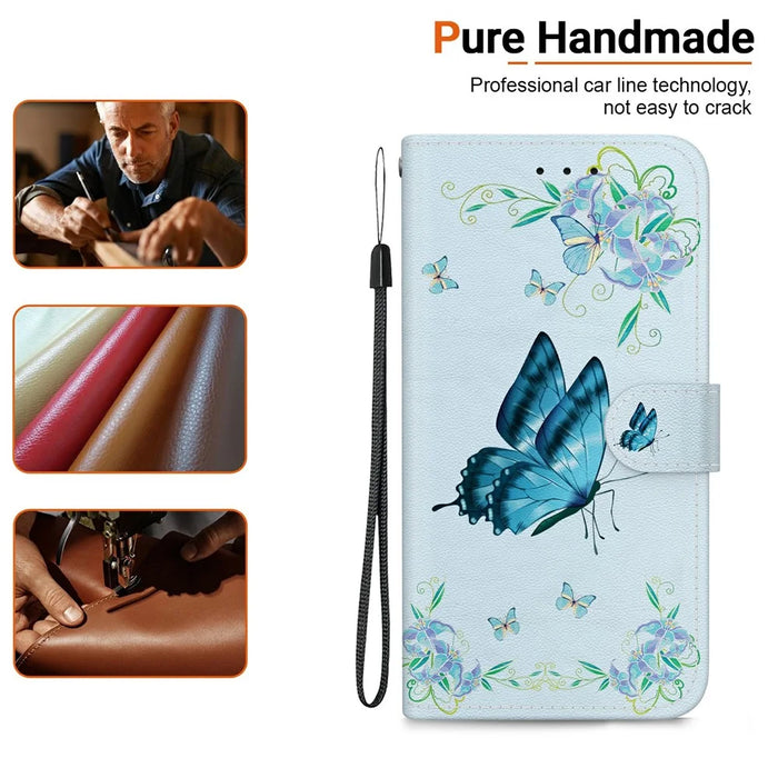 For Samsung Galaxy S25 Edge Wallet Phone Case Anti-Drop Leather Flip Cover Pattern Printing - Blue Butterfly Flower - 6