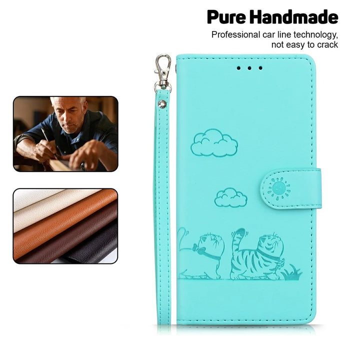 For Samsung Galaxy S25 Edge Case RFID Blocking Kitten Pattern TPU + PU Leather Phone Cover - Green - 6