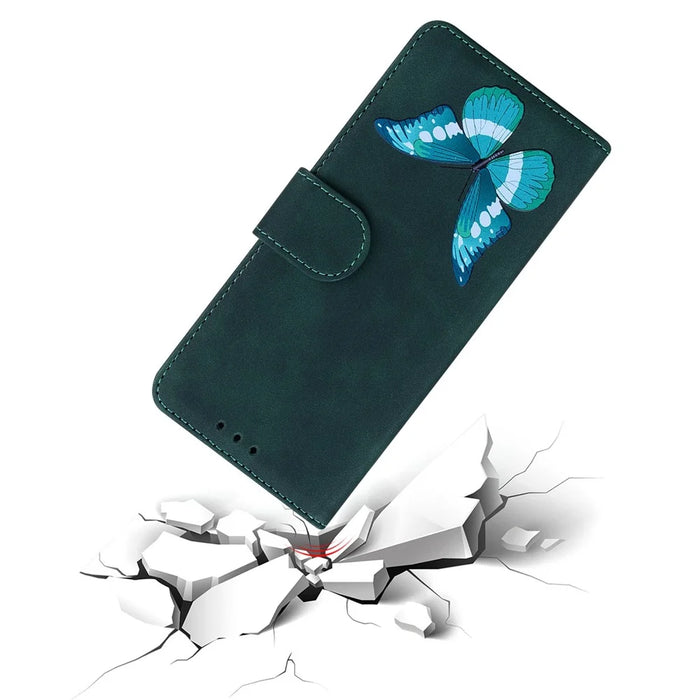 For Samsung Galaxy S25 Edge Stand Case PU Leather Phone Cover Butterfly Printed - Green - 4