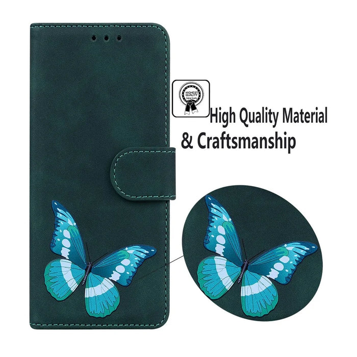 For Samsung Galaxy S25 Edge Stand Case PU Leather Phone Cover Butterfly Printed - Green - 5