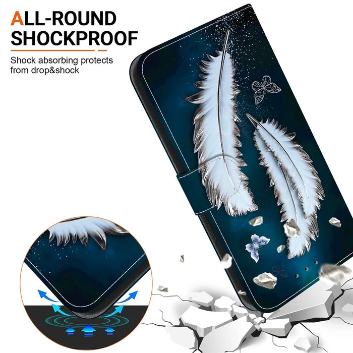 For Samsung Galaxy S25 Edge Case Pattern Printing Anti-Drop Leather Flip Wallet Phone Cover with Lanyard - White Butterfly Feather - 4