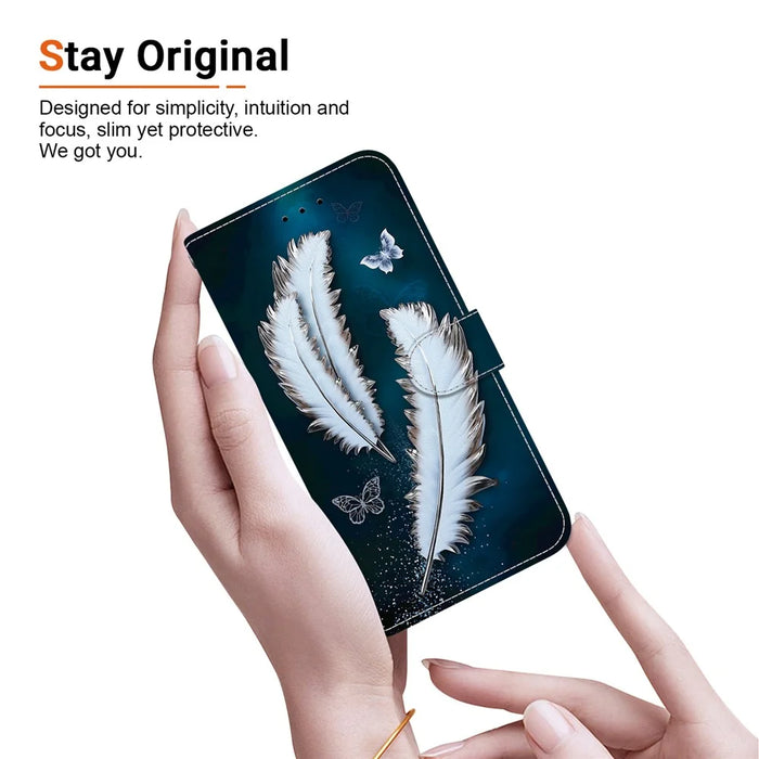 For Samsung Galaxy S25 Edge Case Pattern Printing Anti-Drop Leather Flip Wallet Phone Cover with Lanyard - White Butterfly Feather - 5