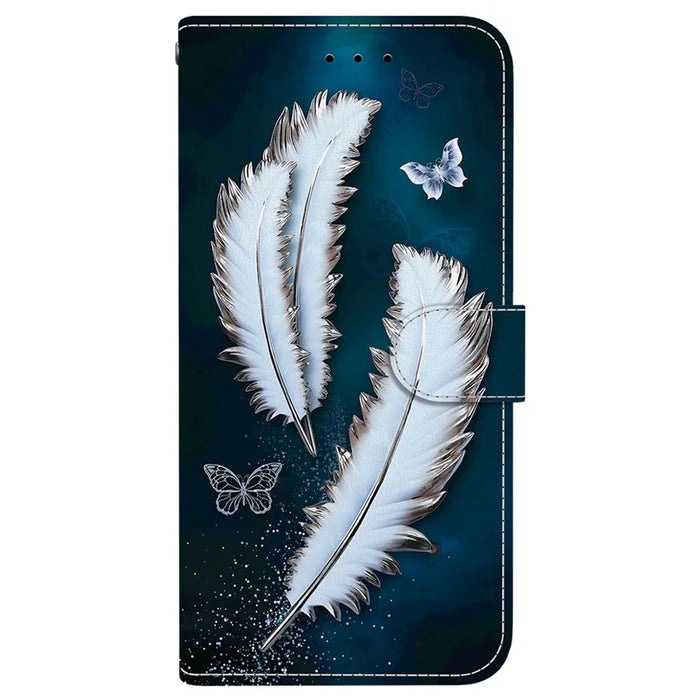 For Samsung Galaxy S25 Edge Case Pattern Printing Anti-Drop Leather Flip Wallet Phone Cover with Lanyard - White Butterfly Feather - 7
