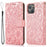 For iPhone 14 Imprinted Flower Pattern PU Leather Phone Cover Stand Shockproof Phone Wallet Case with Strap - Pink - 1