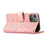 For iPhone 14 Imprinted Flower Pattern PU Leather Phone Cover Stand Shockproof Phone Wallet Case with Strap - Pink - 4