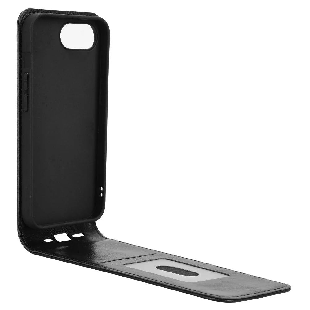 For iPhone 17e / 16e Case with Card Slot Magnetic Vertical Flip Leather Phone Cover - Black - 2