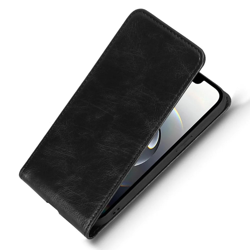 For iPhone 17e / 16e Case with Card Slot Magnetic Vertical Flip Leather Phone Cover - Black - 3