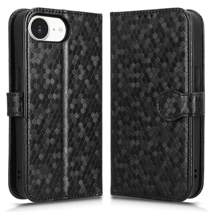 For iPhone 17e / 16e Wallet Case Dot Pattern Imprint PU Leather Phone Cover - Black - 1