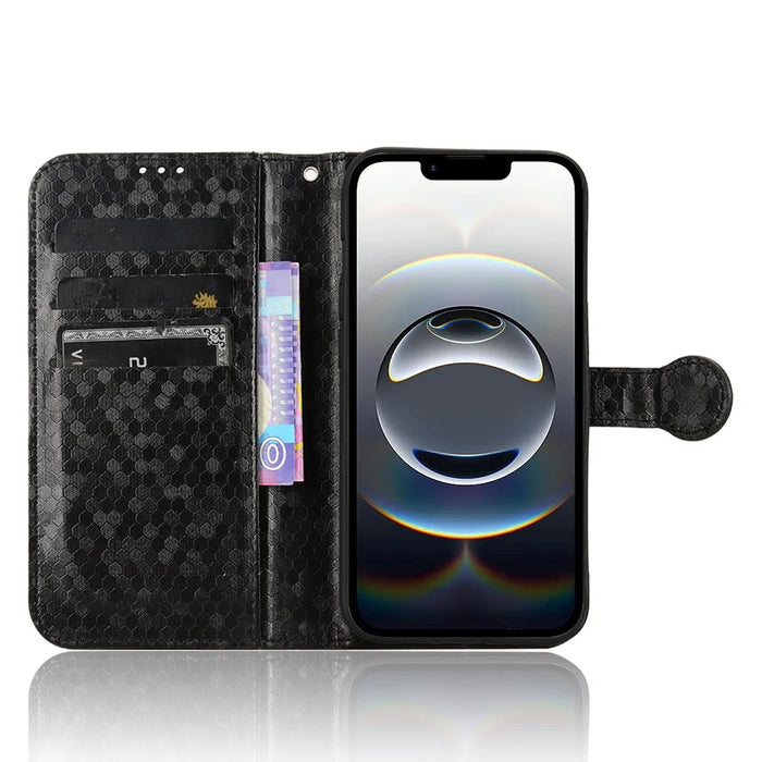 For iPhone 17e / 16e Wallet Case Dot Pattern Imprint PU Leather Phone Cover - Black - 2