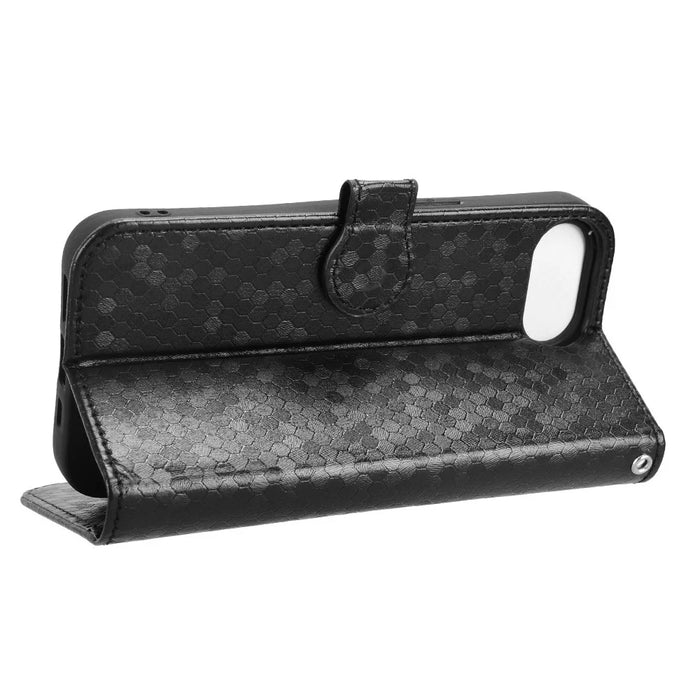 For iPhone 17e / 16e Wallet Case Dot Pattern Imprint PU Leather Phone Cover - Black - 3