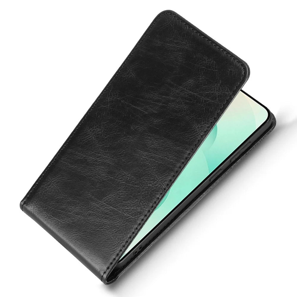 For Samsung Galaxy S25 Edge Case with Card Slot Magnetic Vertical Flip Leather Phone Cover - Black - 3