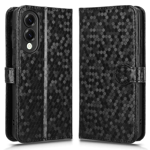 For Samsung Galaxy S25 Edge Wallet Case Dot Pattern Imprint PU Leather Phone Cover - Black - 1